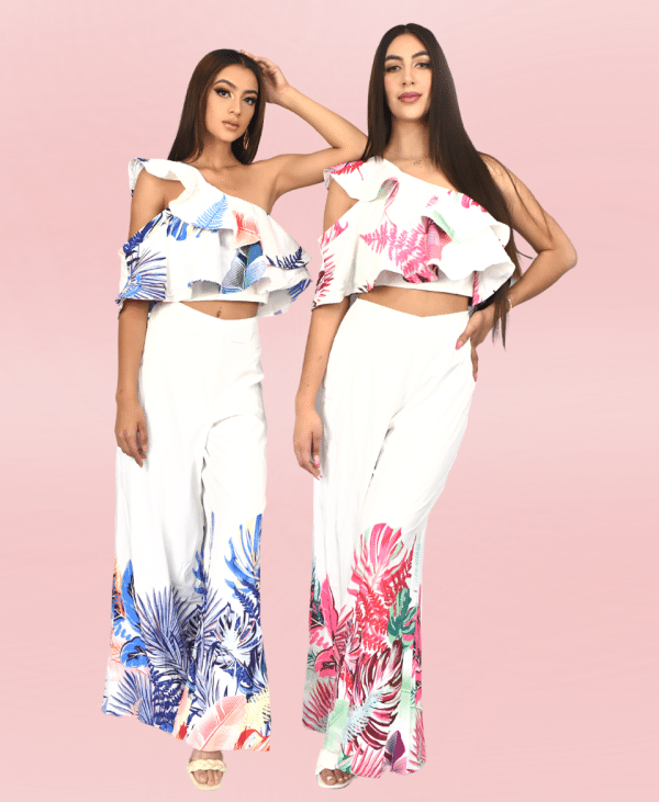 Conjunto blusa volado Rosa y Blanco